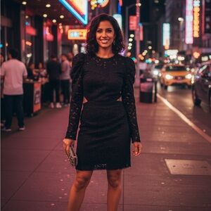 Express Elegant Black Lace Long Sleeve Dress